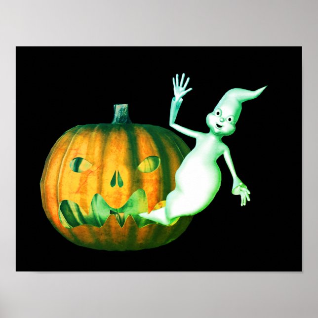 Halloween Cute Ghost Jack o lantern Poster (Framsidan)