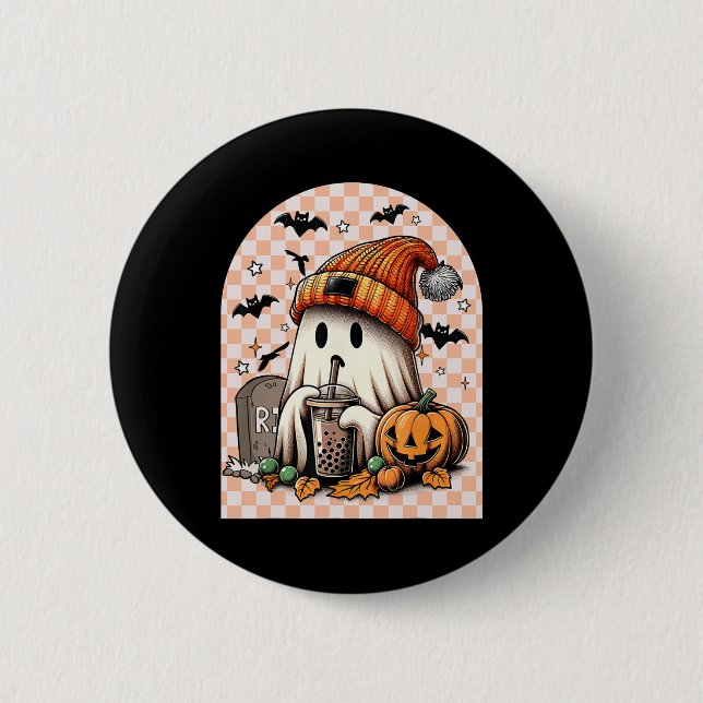 Halloween Cute Ghost-kontroll av att kaffepumpdock Knapp (Framsida)