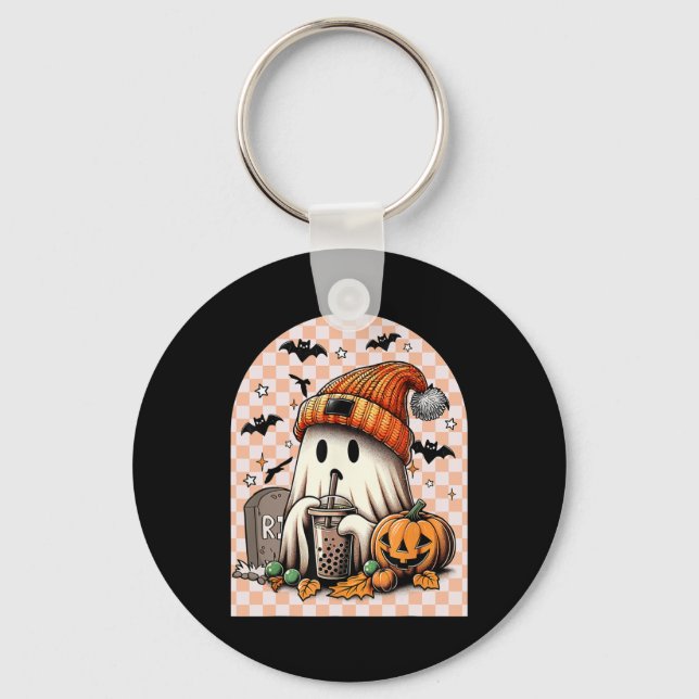 Halloween Cute Ghost-kontroll av att kaffepumpdock Nyckelring (Framsida)