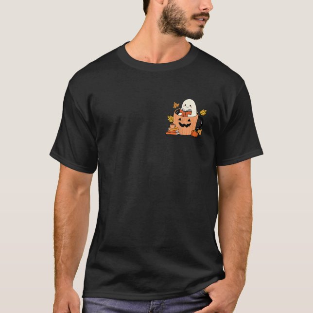 Halloween Cute Ghost Läsande kaffe Halloween Pock T Shirt (Framsida)
