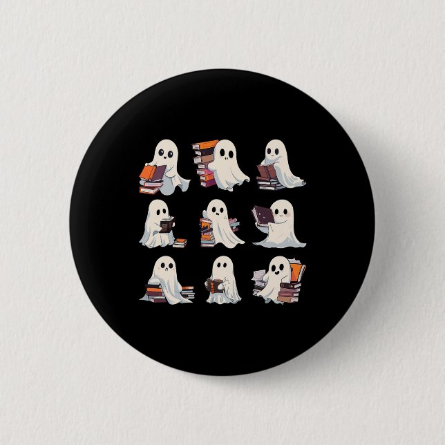 Halloween Cute Ghost läser mer Bokar Spooky Boo Te Knapp (Framsida)