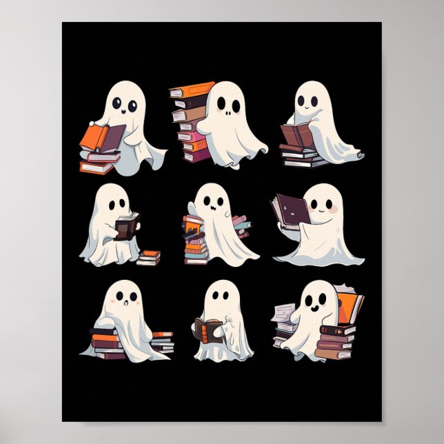 Halloween Cute Ghost läser mer Bokar Spooky Boo Te Poster (Framsidan)