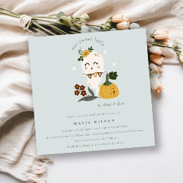 Halloween Cute Ghost Little Boo Baby Shower Inbjud Tack Kort