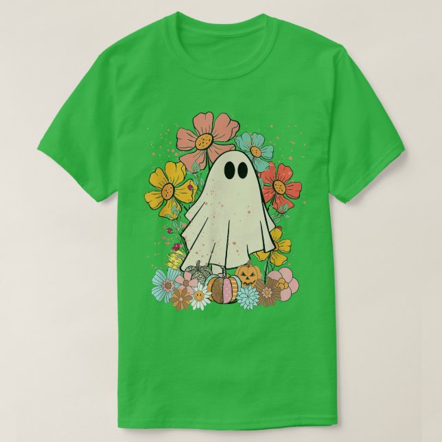 Halloween Cute Ghost med vacker Garden 374 T Shirt (Design framsida)