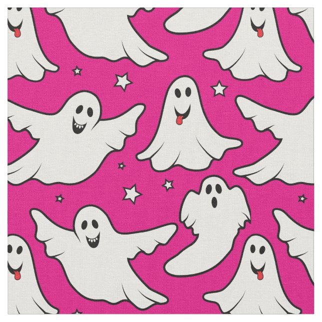 Halloween Cute Ghost Mönster på Rosa Tyg (Närbild)