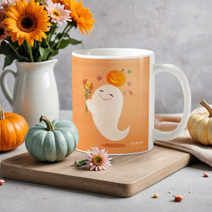Halloween Cute Ghost och Flowers Kaffemugg