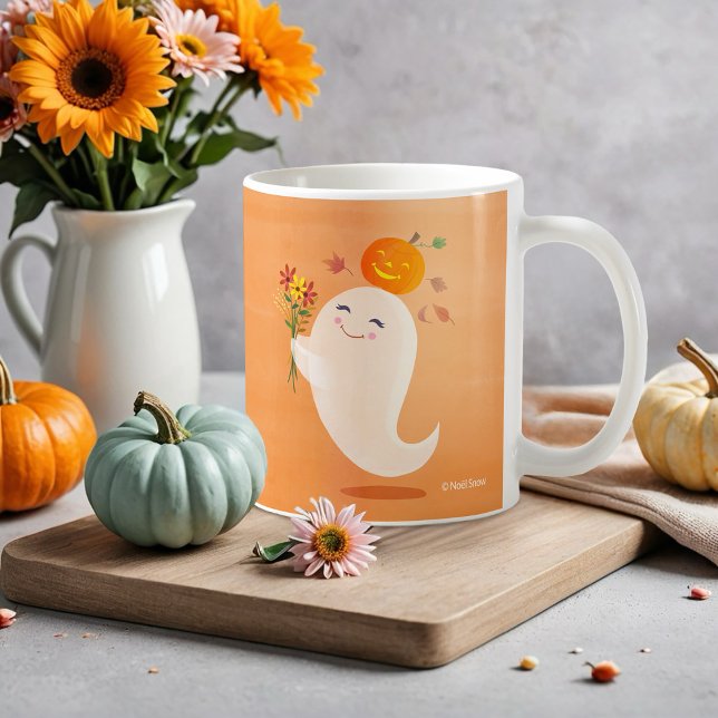 Halloween Cute Ghost och Flowers Kaffemugg (Skapare uppladdad)