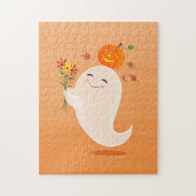 Halloween Cute Ghost och Flowers Pussel (Vertikal)