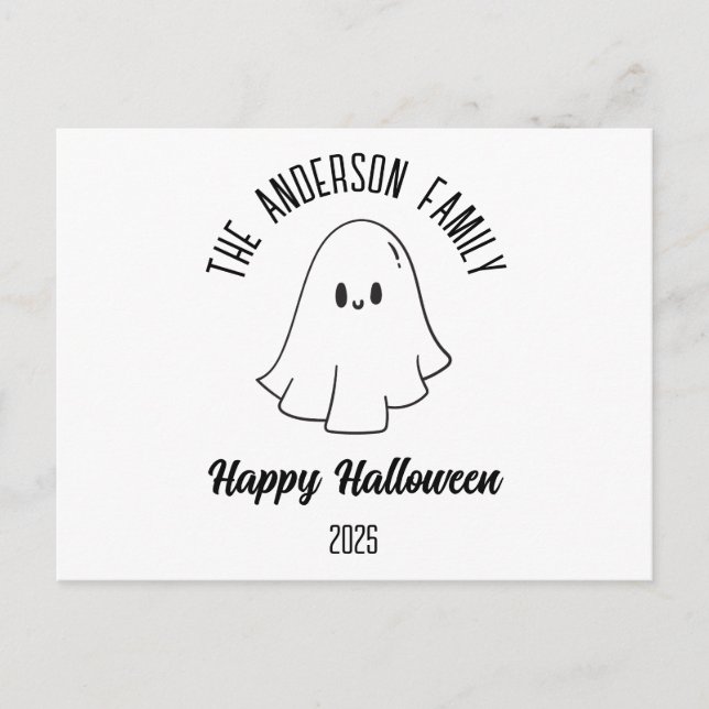 Halloween Cute Ghost Personlig Namn år Helg Vykort (Framsida)