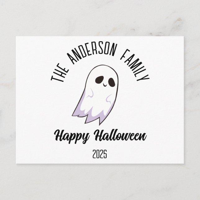 Halloween Cute Ghost Personlig Namn år Helg Vykort (Framsida)