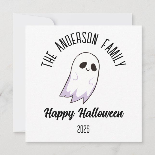 Halloween Cute Ghost Personlig Namn år Julkort (Framsida)