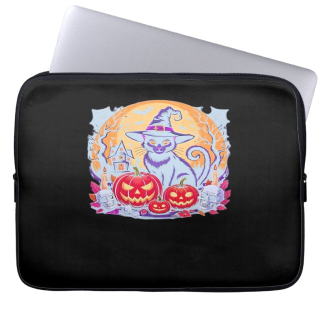 Halloween Cute Ghost Pumpkin Cat Classic T-Shirt Laptop Fodral (Framsidan)