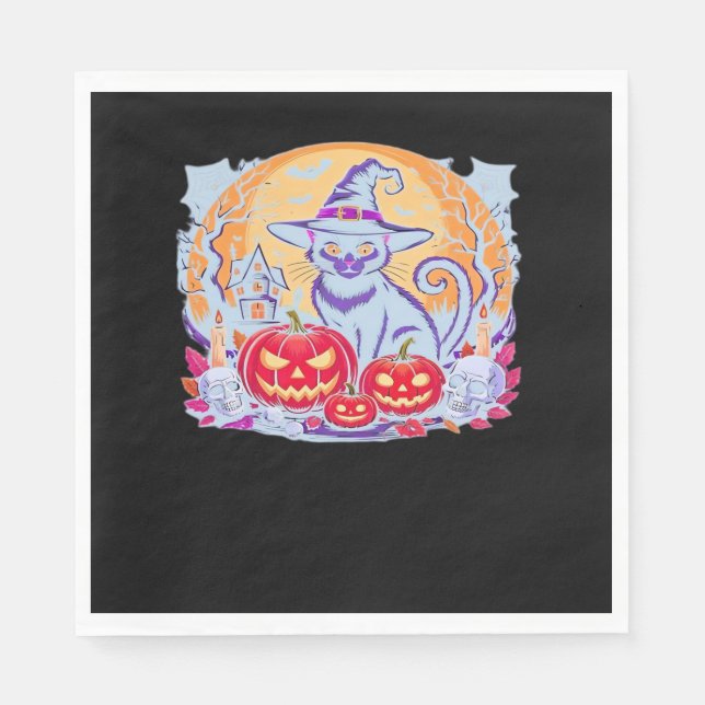 Halloween Cute Ghost Pumpkin Cat Classic T-Shirt Pappersservett (Framsidan)