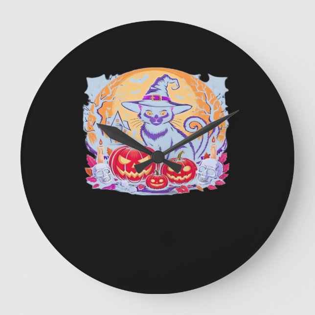 Halloween Cute Ghost Pumpkin Cat Classic T-Shirt Stor Klocka (Framsida)
