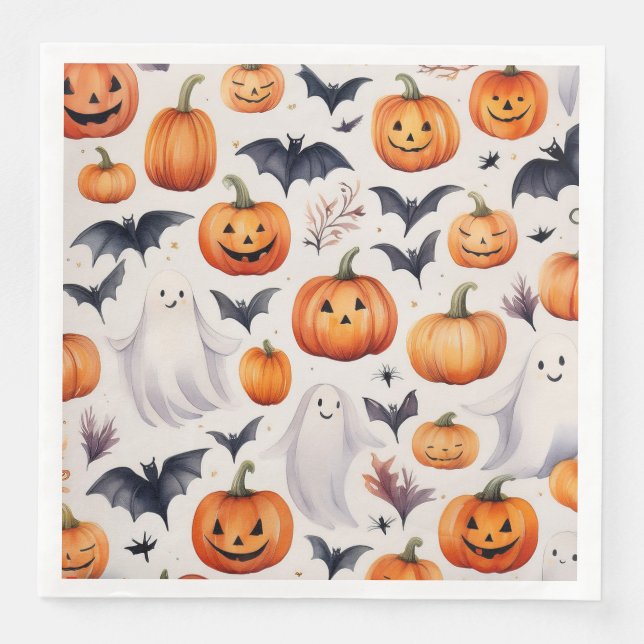 Halloween Cute Ghost Pumpkin Party Napkins Pappersservett (Framsida)