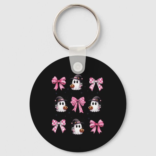 Halloween Cute Ghost Rosa Coquette Bows Ghost Hall Nyckelring (Framsida)
