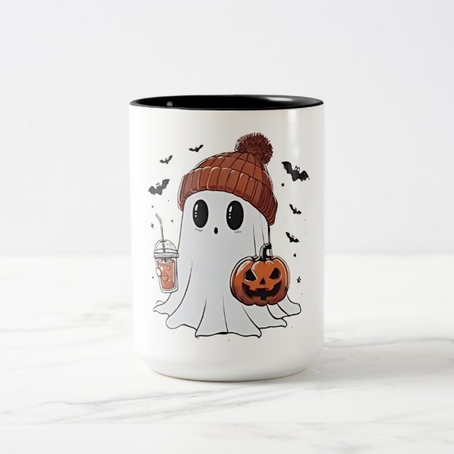 Halloween Cute Ghost Shirt Fall Pumpkin Coffee Lov Två-Tonad Mugg (Center)