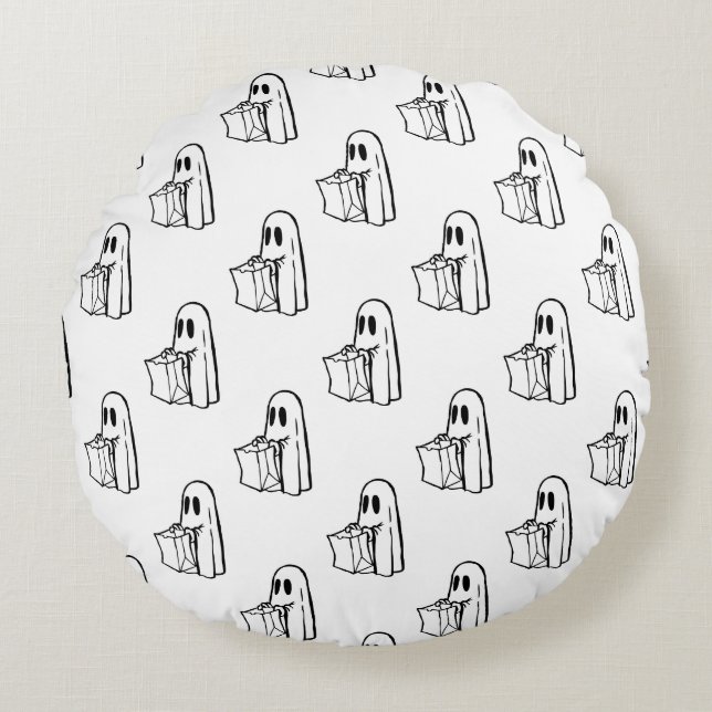 Halloween, Cute Ghost White, Bus eller godis, Boo Rund Kudde (Framsidan)