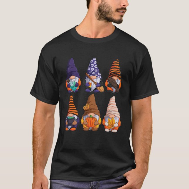 Halloween Cute Gnomes Autumn Pumpkins Fall Holiday T Shirt (Framsida)
