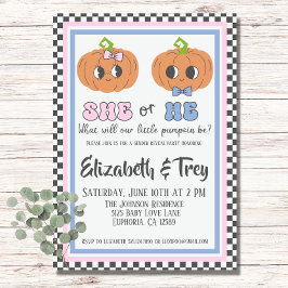 Halloween Cute Groovy Pumpkin Gender Reveal Inbjudningar