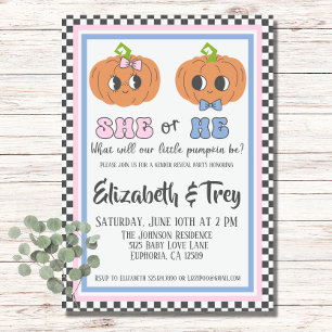Halloween Cute Groovy Pumpkin Gender Reveal Inbjudningar