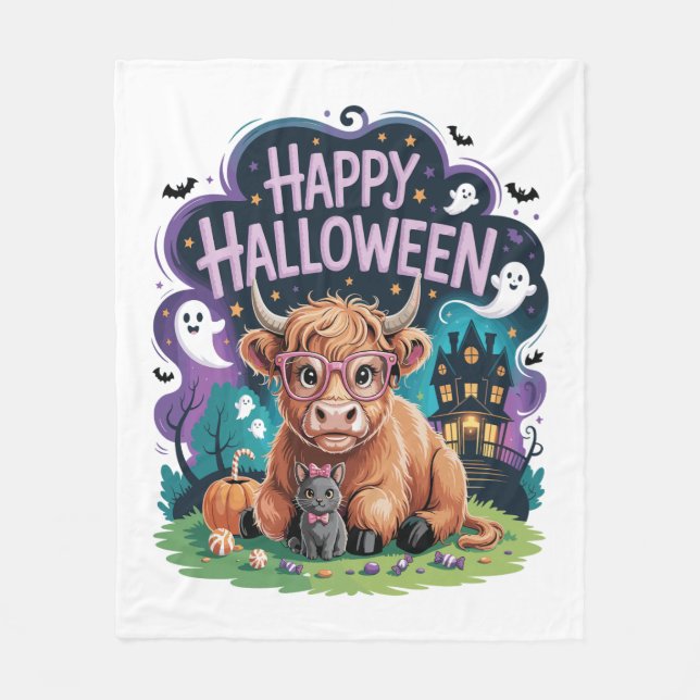 Halloween Cute Highland Cow (2) Fleecefilt (Framsidan)