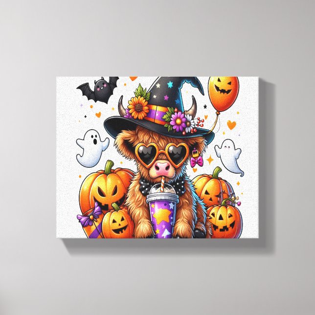 Halloween Cute Highland Cow Canvastryck (Framsida)