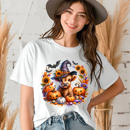 Halloween Cute Highland Cow Witch Fladdermus Pumpk T Shirt