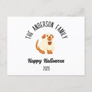 Halloween Cute Hund Ghost Costume Personlig Namn Helg Vykort