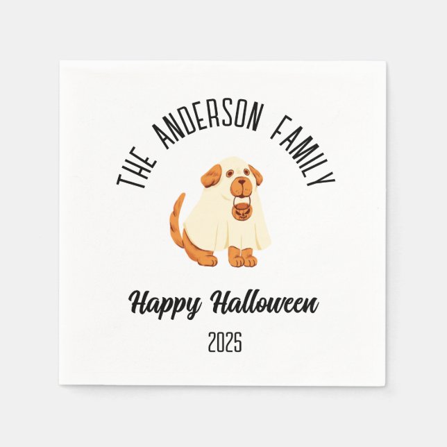 Halloween Cute Hund Ghost Costume Personlig Namn Pappersservett (Framsidan)