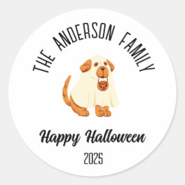 Halloween Cute Hund Ghost Costume Personlig Namn Runt Klistermärke