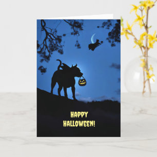 Halloween Cute Hund i Costume med Bus eller godis Kort
