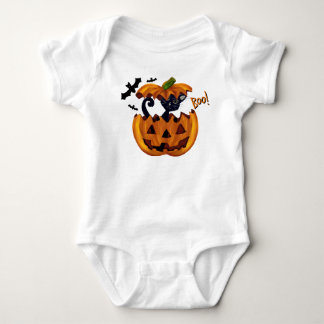 Halloween Cute Kattunge i Pumpkin med Fladdermus T Shirt