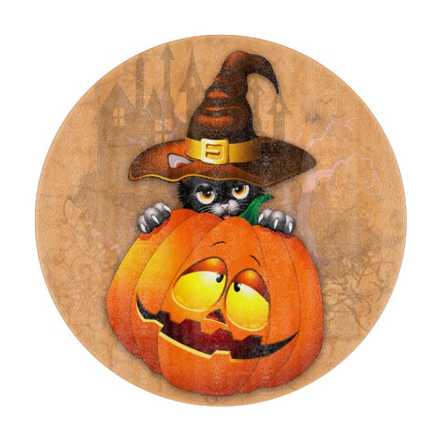 Halloween Cute Kattunge Witch och Pumpkin Friend (Framsidan)