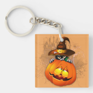 Halloween Cute Kattunge Witch och Pumpkin Friend