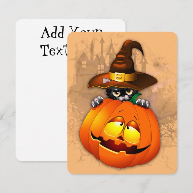 Halloween Cute Kattunge Witch och Pumpkin Friend (Fram/baksida)