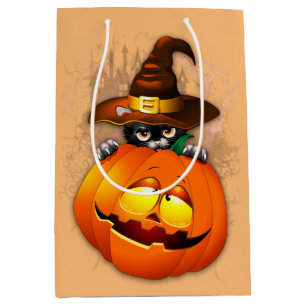 Halloween Cute Kattunge Witch och Pumpkin Friend