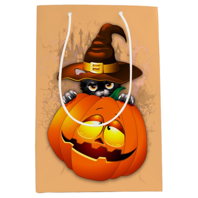Halloween Cute Kattunge Witch och Pumpkin Friend (Framsidan)