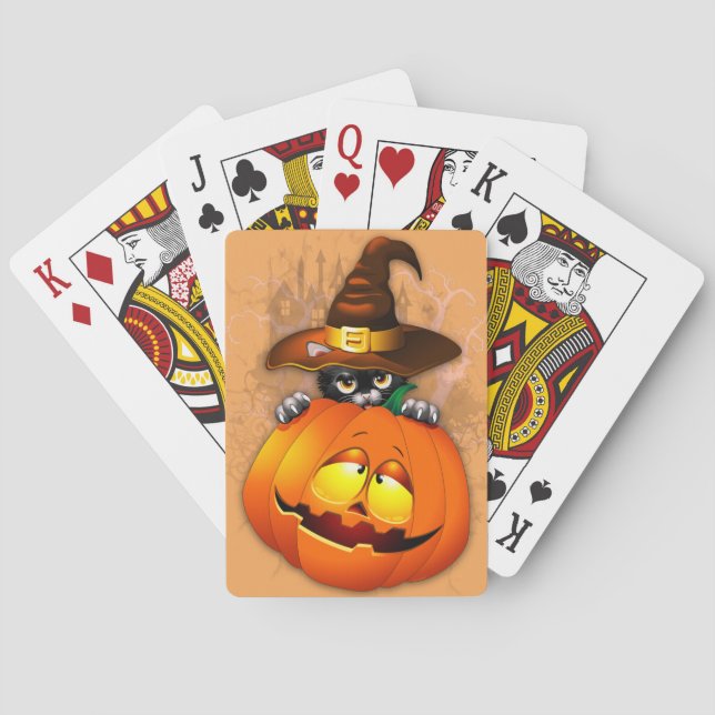 Halloween Cute Kattunge Witch och Pumpkin Friend Casinokort (Baksidan)