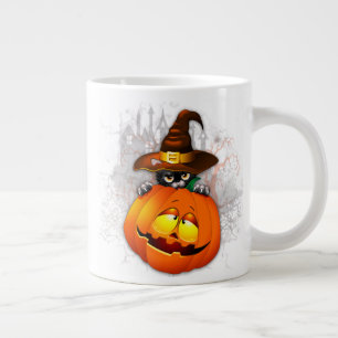 Halloween Cute Kattunge Witch och Pumpkin Friend Jumbo Mugg