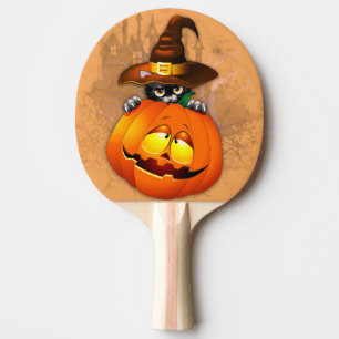 Halloween Cute Kattunge Witch och Pumpkin Friend Pingisracket