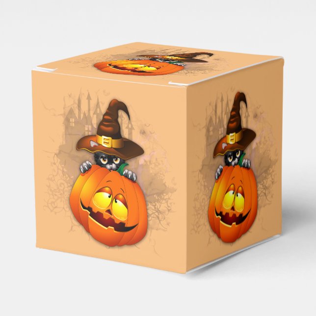 Halloween Cute Kattunge Witch och Pumpkin Friend Presentaskar (Framsidan Sidan)