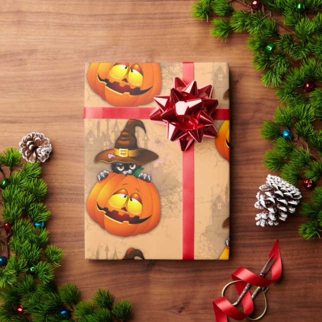 Halloween Cute Kattunge Witch och Pumpkin Friend Presentpapper (Julgåva)