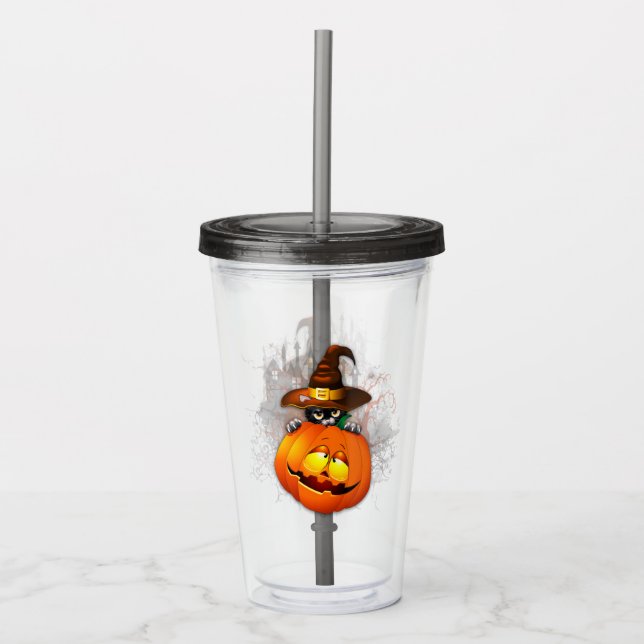 Halloween Cute Kattunge Witch och Pumpkin Friend Take Away Mugg (Framsida)