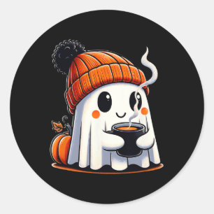 Halloween Cute Kawaii Ghost Drinking Coffee Women Runt Klistermärke