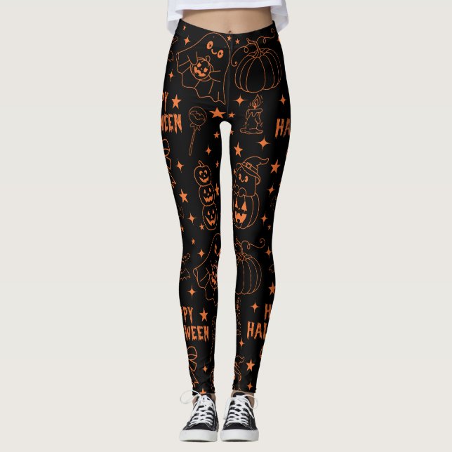  Halloween Cute Kawaii Outline Leggings (Framsida)