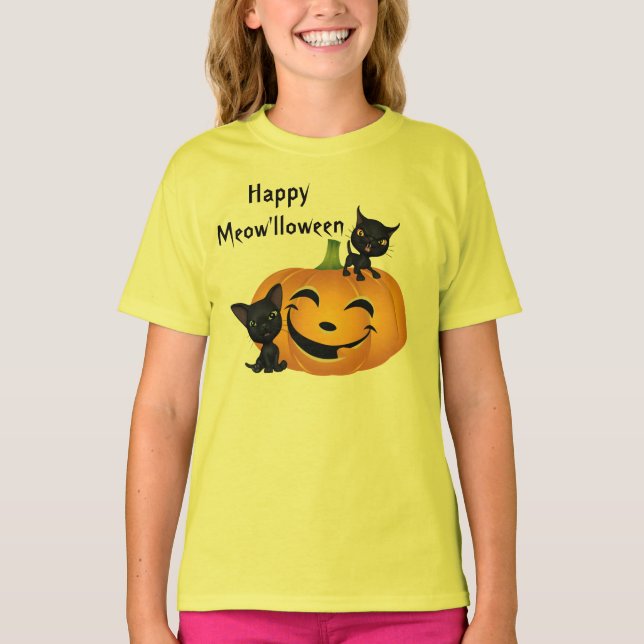 Halloween Cute Kitten Pumpkins Shirt T (Framsida)