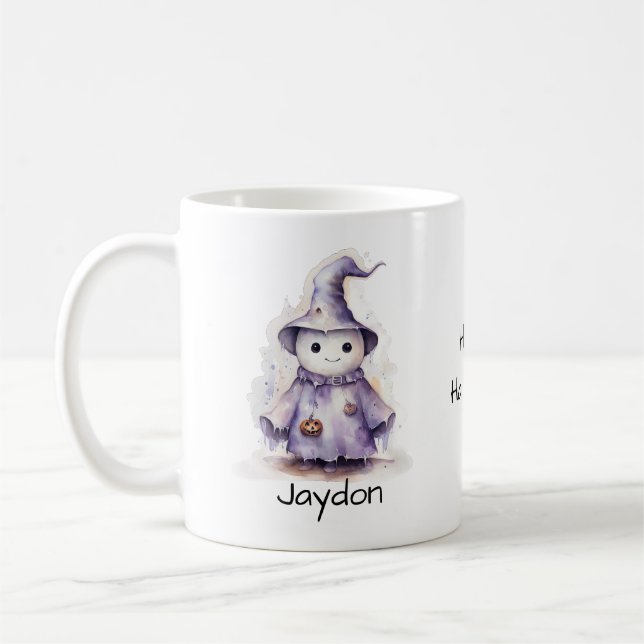 Halloween Cute Lila Ghost Witch Personalize Kaffemugg (Vänster)