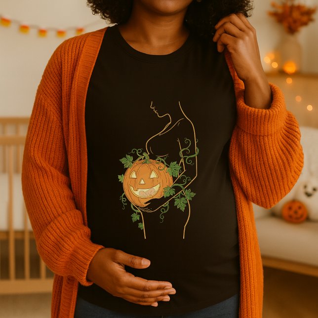 Halloween Cute Little Pumpkin Pregnant Silhouette T Shirt (Skapare uppladdad)