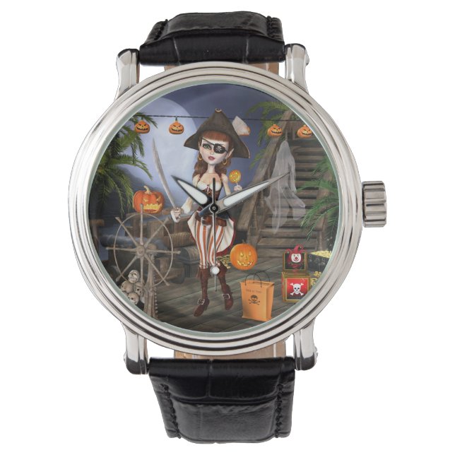 Halloween Cute Pirat Girl Wrist Watch Watch Armbandsur (Framsida)